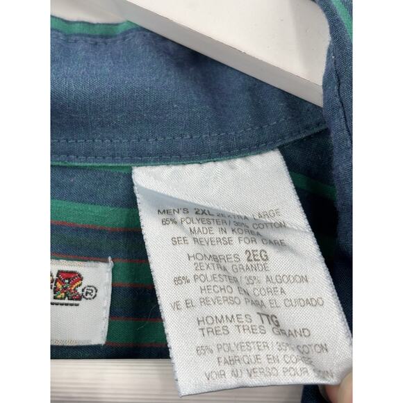 McGregor Classics Button Down Shirt Mens 2XL XXL Blue Green Striped Long Sleeves - Picture 10 of 16